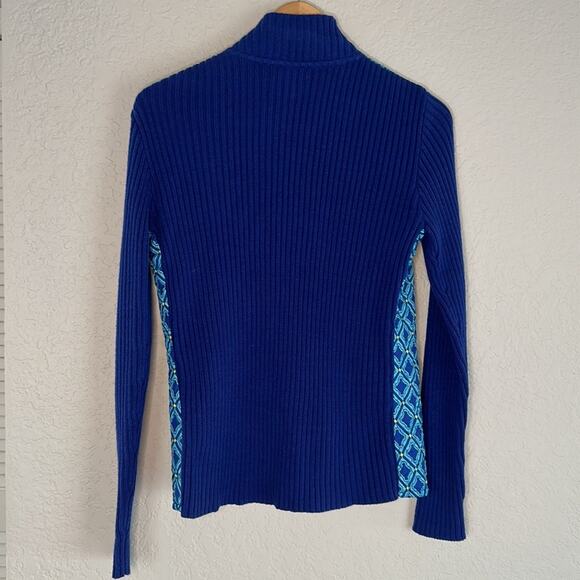 Blue Knit Sweater Quilted Vest Full Zip Front Nautical Preppy Coastal Yacht - Picture 6 of 7